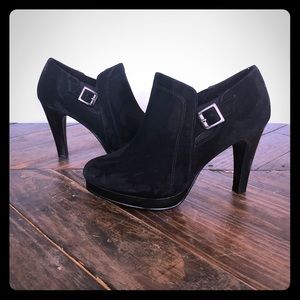 Black faux suede ankle boots